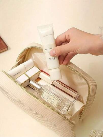 1 pieza Bolsa organizadora de maquillaje de pana, bolsa de cosméticos portátil de gran capacidad para mujeres/niñas, bolsa con cremallera para almacenamiento de maquillaje, bolsa de viaje multifuncional para maquillaje, artículos de primera necesidad, teléfonos, auriculares y otros artículos, ideal para regalos de Halloween, Navidad y vuelta al colegio