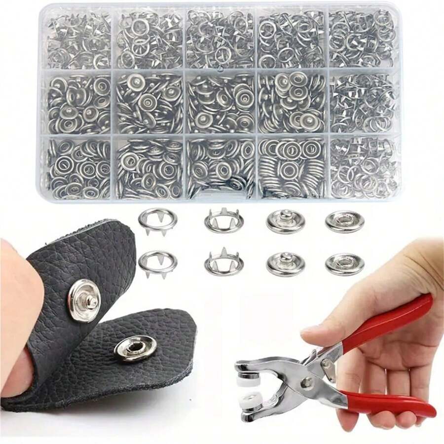 Kit de ferramentas de pressão com 400/800 peças de alicates de pressão de metal para botões, com 100/200 conjuntos de botões de pressão, pinos de metal, ferramenta de instalação de pressão de aço inoxidável para artesanato faça você mesmo em roupas
