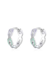 一对925纯银时尚珐琅链耳环，优雅银饰，适合女性婚礼佩戴。 - 銀色 - 查看 5