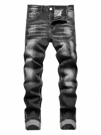 大童经典弹力时尚百搭水洗黑色牛仔裤