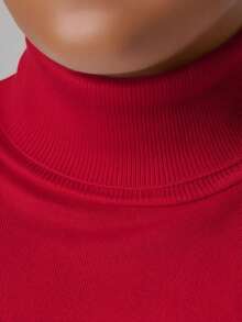 Men's Solid Color Long Sleeve Casual Fitted Turtleneck Sweater - Red - View 3