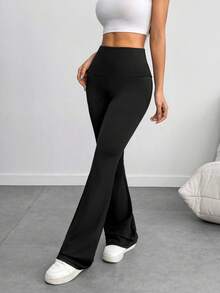 Women's 3-Piece Casual Solid Color Wide-Waist Flare Pants, Leggings Fold-Over Waist High Waist Ruched Slim Fit,Outdoor Clothing Fall Outfits For Women - 黑灰藏藍 - 查看 9