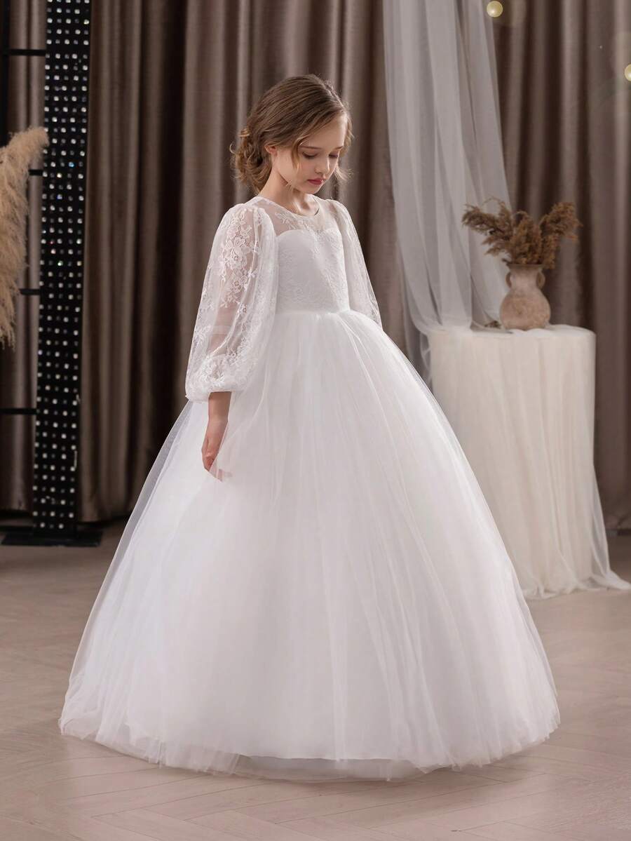 Tween Girls Puffy Tulle Elegant Flower Girl Party Dress, Princess Gown ...