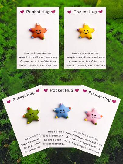 1个可爱趣味树脂海星口袋拥抱信物，口袋拥抱心形带贺卡，异地恋友情礼物，适合男女，可用于DIY、生日、婚礼、圣诞节、母亲节、情人节、各种派对等场合。