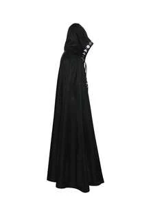 印花连帽斗篷，复古中世纪文艺复兴嘉年华派对服装斗篷，舞台表演，万圣节服装，派对礼服 - 黑色 - 查看 3