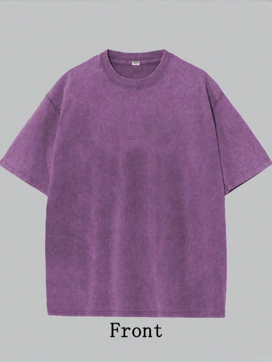 230g Man's Wasehd Cotton Tee Fashion Design Solid Color T-Shirts Short Sleeves Man Clothing 100% Comfortable Unisex Pure Black Pure White Clothes - 紫色 - 查看 1