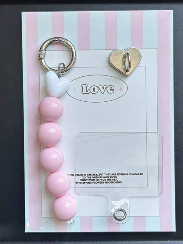 Style Ins Chaîne de téléphone et porte-clés avec perles en forme de cœur de couleur bonbon. Pendentif de sac raffiné et de niche pour femmes