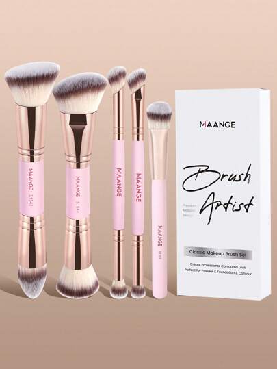 MAANGE 5/7pcs Soft Double Headed Multifunctional Cosmetic Brush Set Face Brush Powder Brush Blush Brush Concealer Brush Contour Brush Nose Contour Brush Eyeshadow Brush Detail Brush Foundation Brush Highlighter Brush Premium Synthetic Hair Durable Makeup Brush For Daily Makeup On Face For Liquid, Cream, And Powder - Buffing, Blending, And Face Brush Beauty Blend Accessories Gift For Women & Girl