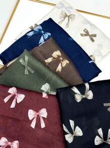 新款蝴蝶结印花透气流苏披肩，优雅时尚女士真丝围巾，活力波点大长围巾，适合春夏，户外防晒沙滩披肩，多功能头巾 - 彩色 - 查看 3