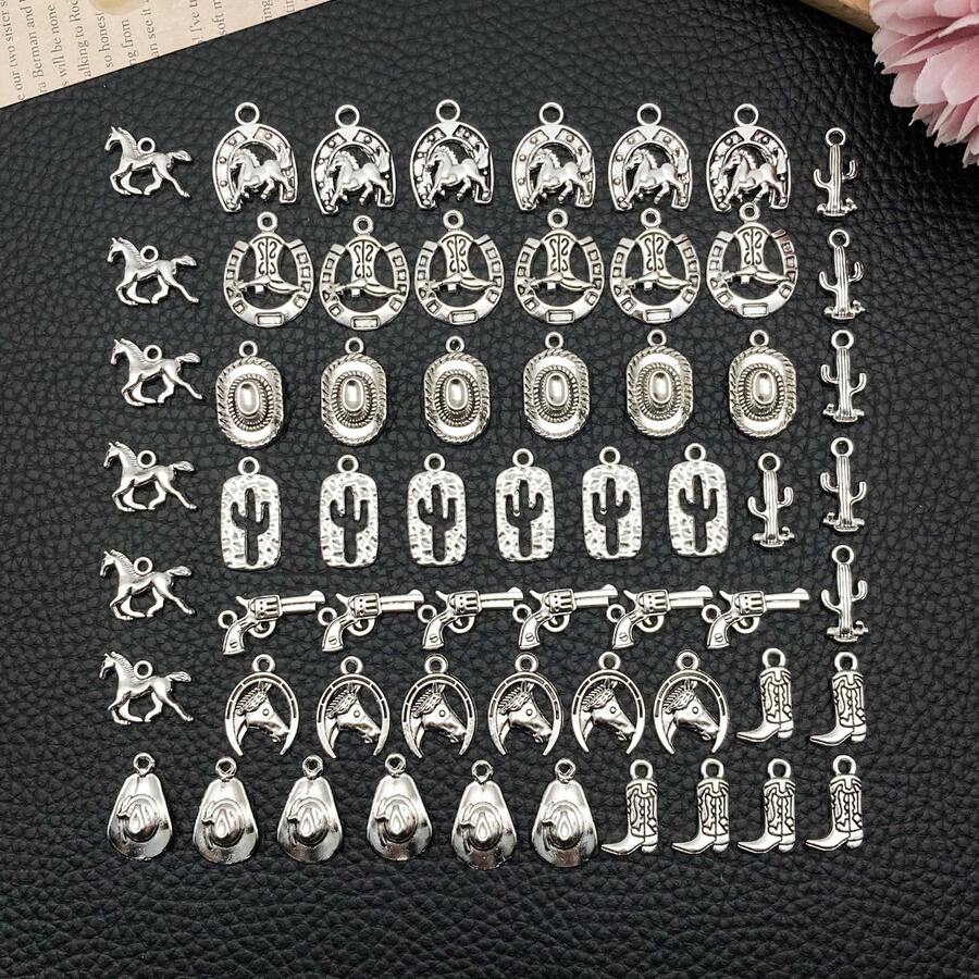 60 件西部牛仔饰品合金马帽仙人掌吊坠复古牛仔靴饰品工艺品 DIY 手链项链首饰制作配件
