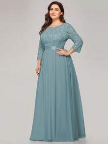 EVERPRETTY Women's Solid Color Elegant Chiffon Lace Patchwork Evening Dress - Baby Blue - View 4