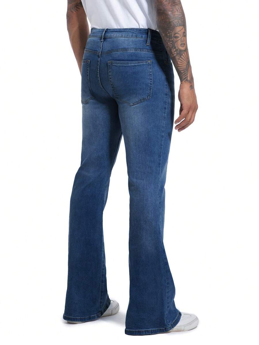 Men's Bell Bottom Jeans 60s 70s Outfits For Men,Mens Bell Bottoms Pants Flare Jeans Light Blue - 深色水洗藍 - 查看 1