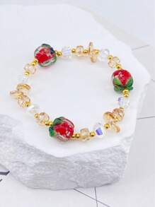 1 pezzo Braccialetto in cristallo di vetro di stile bohémien a forma di cachi, regalo di compleanno/festività per le donne