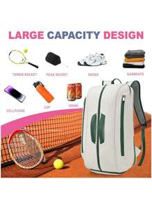 Mochila para 2 raquetas - Capacidad grande, resistente al agua, bolsa para tenis/bádminton con 6+ bolsillos, tecnología de separación húmedo-seco - Regalo perfecto para atletas y entusiastas del deporte (Cabe 2 raquetas + equipo)