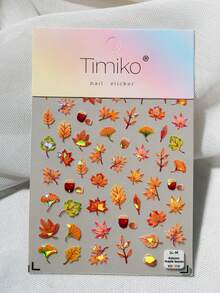 1 秋冬季节，激光和贝壳灯美甲贴纸，采用黄色和红色设计风格以及温暖的枫叶风格颜色，适合美甲爱好者收藏和女士和女孩DIY使用 - 彩色 - 查看 7