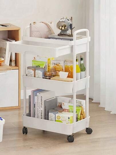 Spring High-Quality Multifunctional Plastic Rolling Cart With Swivel Wheels, Storage Rack, Suitable For Kitchen, Office, Living Room, Bathroom, Snack And Toy Organizer, Mobile Storage Cart With Handles, Great For Home And Office Organization, Holiday And Children's Gift