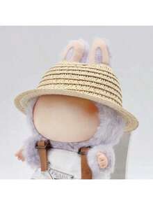 1 Piece Of Hollow Hat, Natural Straw Material, Round Hollow Ear Hole Design, Removable Doll Headdress For Labubu Sitting Series Doll Hat, Suitable For Toy Decoration, Party, Collection Display, Desktop Scene Layout - Multicolor - View 12