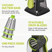 3-In-1 Rotary Food Processor - Manual Cheese Grater & Vegetable Slicer Set With Interchangeable Blades, Professional Grade For Kitchen/Restaurant, Effortless Shredding For Hard Cheese, Nuts, Chocolate Blocks - TSP xanh - Xem 6