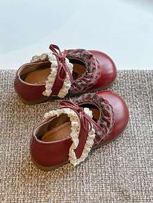 2-14 Years Old Kids' Soft Bottom Casual Flats, Comfortable Toddler Non-Slip Outdoor Running Shoes, Bowknot Decor Princess Shoes, Breathable Leather Surface, Suitable For Daily Wear And School, Girls