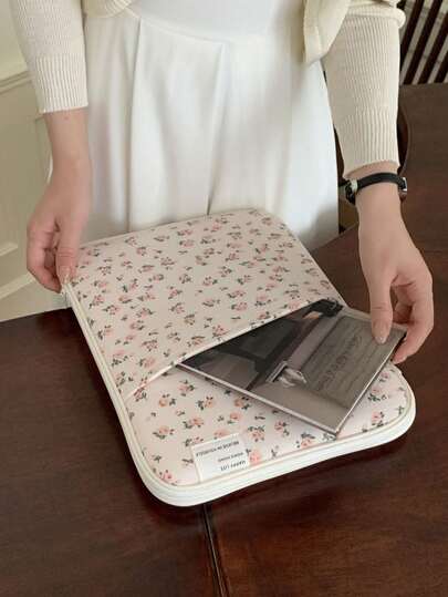 花卉笔记本电脑包，兼容 iPad/兼容 Macbook 10-11 英寸 13-14 英寸，多口袋存储配件，可爱平板电脑内袋笔记本电脑包，适合女士 Macbook 保护套，大学必备品，返校笔记本电脑套，秋季大学必备品