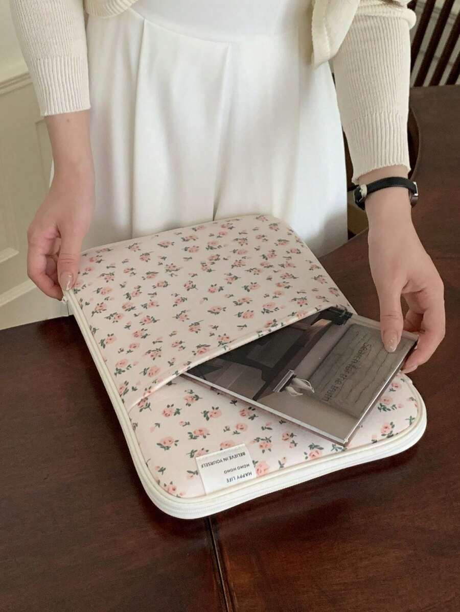 花卉笔记本电脑包，兼容 iPad/兼容 Macbook 10-11 英寸 13-14 英寸，多口袋存储配件，可爱平板电脑内袋笔记本电脑包，适合女士 Macbook 保护套，大学必备品，返校笔记本电脑套，秋季大学必备品