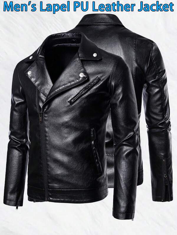 Men's Vintage Motorcycle PU Leather Jacket, Casual Outdoor Slim Fit Jacket, Collared Zip-Up With Multiple Pockets, Adjustable Cuffs, Couple Style