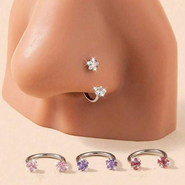 1 Stück minimalistischer Nasenring/Nasenstecker aus Edelstahl mit mehrfarbigem Zirkonia Stern, charmanter Körperschmuck für Frauen, geeignet für Party, Abschlussball, Geschenk für Freunde