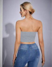 Crop top tubo corto sexy unicolor - Gris - Ver 2