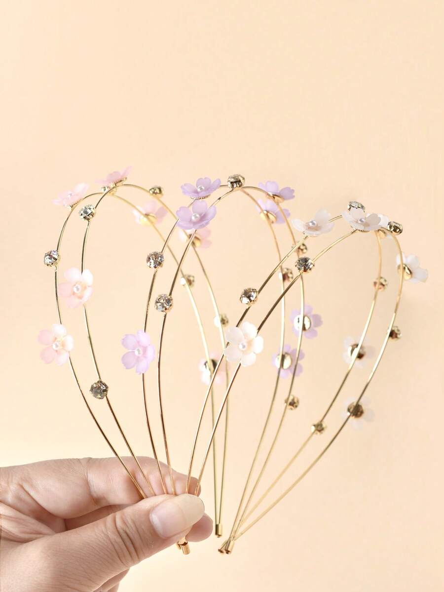 1 buc. bandă de păr cu cristale dublu strat pentru fete, accesoriu de păr cu margini subțiri și florale dulci, agrafă de păr la modă din aliaj, potrivită pentru uz zilnic și de sărbători - Bandă de păr cu strasuri în strat dublu - Vizualizare 1
