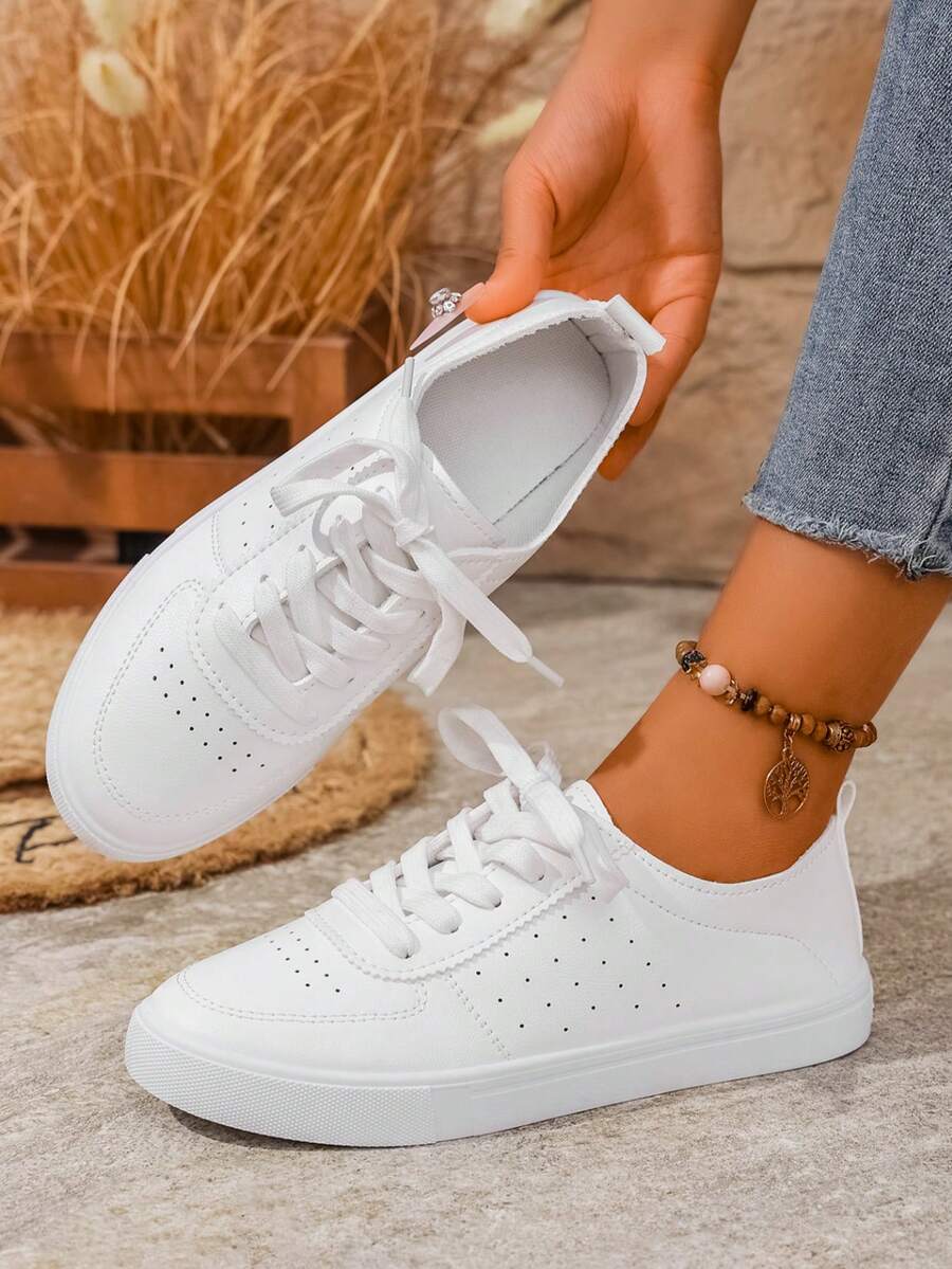 Zapatillas deportivas casuales con suela blanda y cómoda para mujer, con parte superior ligero y cordones, adecuadas para el hogar y todas las estaciones