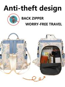 Anti-Theft PU Leather Printed Backpack, Women's Wallet, Multifunctional Fashion Daily Bag, Multi-Pocket Lightweight Travel Bag, Large Capacity Minimalist Backpack, Convenient Backpack, Suitable For Students, Nurses, Teachers, Business People, Travel, Commuting, Shopping, Office, Dating, Hiking, Training, Work, Birthday Gift, Holiday Gift, Backpack - Multicolor - View 5
