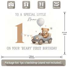 1 Stück individuell anpassbarer Name, Alter, Nummer, Teddybär Geburtstags Hintergrund Stoff, süßes Cartoon Porträt buntes Banner, personalisierter Geburtstag, Baby-Dusche Party Kuchen Tisch Hintergrund, Fotografie Vinyl Banner