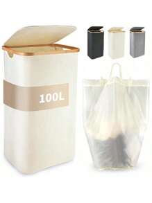 1pc Panier A Linge,Large Laundry Basket With Lid, 100L Tall Laundry Organizer Basket, Foldable Dirty Clothes Hamper With Handles, Collapsible Laundry Hamper, Waterproof Removable Bag For Bedroom Decor, Room Decor, Decorations, Decorations, Decor, Storage, Organizer Dress Pants Shoes Jeans Boots Skirtlaundry Hamper,Washing Basketbathroom Organizer,Basket,Storage Basket,Foldable Laundry Basket - Bamboo - View 2