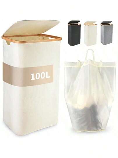 1pc Panier A Linge,Large Laundry Basket With Lid, 100L Tall Laundry Organizer Basket, Foldable Dirty Clothes Hamper With Handles, Collapsible Laundry Hamper, Waterproof Removable Bag For Bedroom Decor, Room Decor, Decorations, Decorations, Decor, Storage, Organizer Dress Pants Shoes Jeans Boots Skirtlaundry Hamper,Washing Basketbathroom Organizer,Basket,Storage Basket,Foldable Laundry Basket