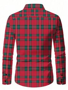 Camisa de manga larga con cuello mao casual para hombre, diseño de patrón a cuadros británico clásico. Camisa casual para hombre, camisa de manga larga para hombre, parte superior para hombre, adecuada para uso diario, reuniones, salidas, vacaciones, fiestas