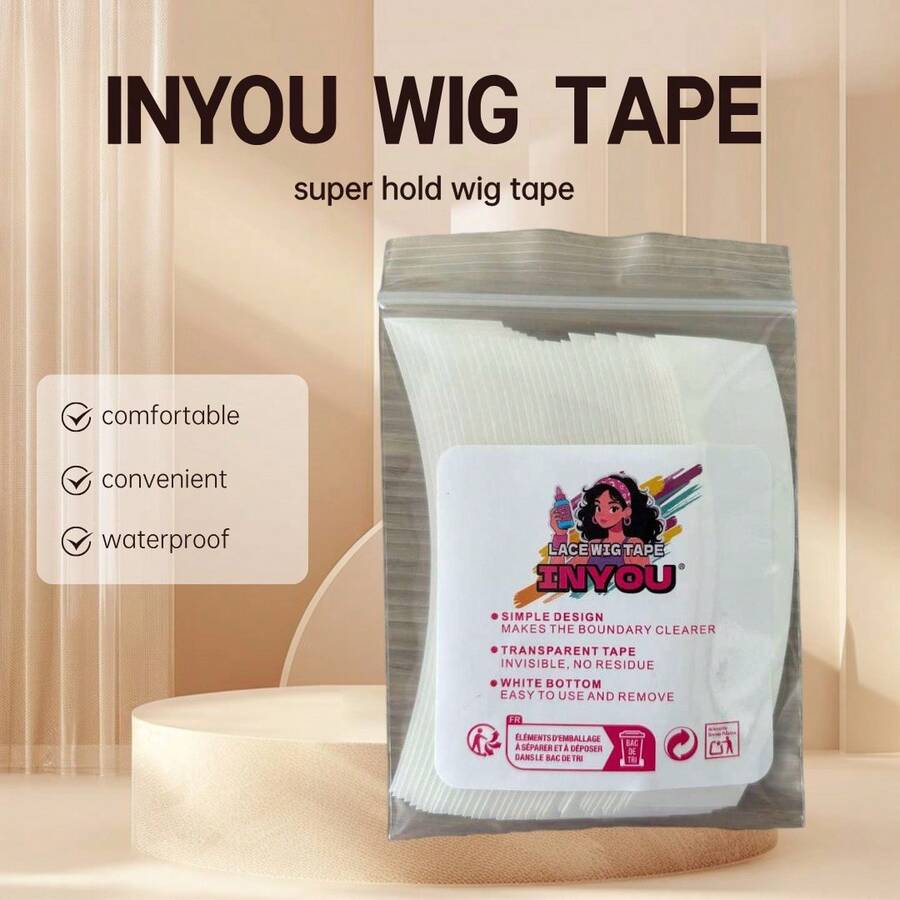 Cinta adhesiva para pelucas INYOU de doble cara, resistente al agua, para pelucas con encaje frontal. Cinta adhesiva de agarre fuerte y transparente para pelucas con encaje, tupés y postizos