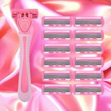 2 个手柄 + 36 个刀片/粉色女士通用，手动 6 层剃须刀，不锈钢刀片，安全防刮，适用于家庭美容工具 - 彩色 - 查看 4