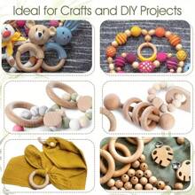 6 件天然木环，素色未加工光滑木环，适用于 DIY 工艺品、珠宝制作、手袋配件、装饰挂饰、手链饰物