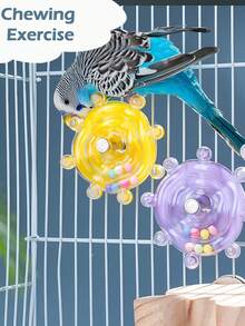 1 件鹦鹉旋转玩具轮，互动旋转铃铛鸟笼玩具，适用于玄凤鹦鹉、长尾小鹦鹉喙练习、鹦鹉拼图玩具（内含随机颜色珠子）