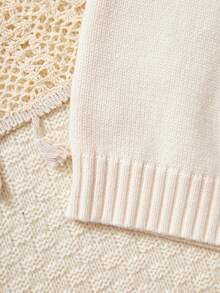 Boys' Casual Bear Embroidery V-Neck Sleeveless Knitted Vest, Versatile School Style Warm Pullover Waistcoat For Kids, Autumn/Winter - Apricot - View 6