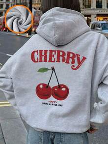 1pc Tween Girl Cherry Print Pullover Sweatshirt, Casual, Loose Fit, Warm Thermal Lined, Suitable For Students And Young Tween Girl In Autumn/Winter - Fun And Colorful Sweatshirt To Inspire Imagination In Every Child - Grey - View 6