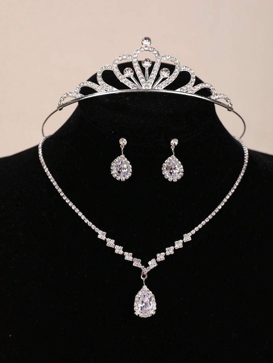 1 套时尚公主派对新娘婚礼珠宝配饰，包括项链、耳环、皇冠