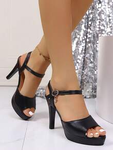 Women's High Heel Sandals, New Korean Fashion Versatile Open Toe Sandals, Strap Buckle Thin Heel Waterproof Platform High Heel Shoes, Party Wedding High Heel Shoes, Soft Leather Sexy High Heel Sandals