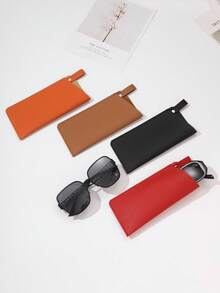 1pc Leather Travel Eyeglasses Case, Ultra-Thin Protective Glasses Pouch In Black, Orange, Red, Brown Litchi Texture, Convenient Sunglasses Holder Bag
