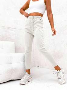 女士高弹力裤，宽松抽绳裤，柔软哈伦裤，舒适度假装，适合春、秋、夏四季穿着 - 白色 - 查看 1