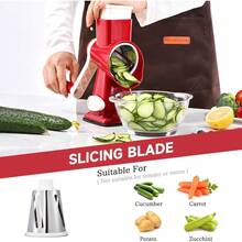 3-In-1 Rotary Food Processor - Manual Cheese Grater & Vegetable Slicer Set With Interchangeable Blades, Professional Grade For Kitchen/Restaurant, Effortless Shredding For Hard Cheese, Nuts, Chocolate Blocks - RedWhite - View 5