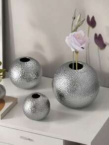 Round Ball Vase Home Living Room Desktop Decoration Ornament Light Luxury Premium Hammer Pattern Round Ball Flower Arrangement Container Gold Silver Ins Style Ornament Vase Home Soft Decoration Round Ball Ornament Sample Room Living Room TV Cabinet Decoration Decoration Decoration Home Decor Room Decor Flower Vase Glass Vase - Silver - View 2