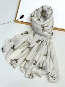 新款蝴蝶结印花透气流苏披肩，优雅时尚女士真丝围巾，活力波点大长围巾，适合春夏，户外防晒沙滩披肩，多功能头巾 - 彩色 - 查看 8