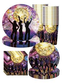10 piezas Platos, servilletas y vasos de fiesta disco de los 70s, decoración de fiesta de cumpleaños con tema de baile disco de los 80s y 90s, juego de vajilla para fiestas de cumpleaños con amigos, fiestas festivas, decoraciones de cumpleaños