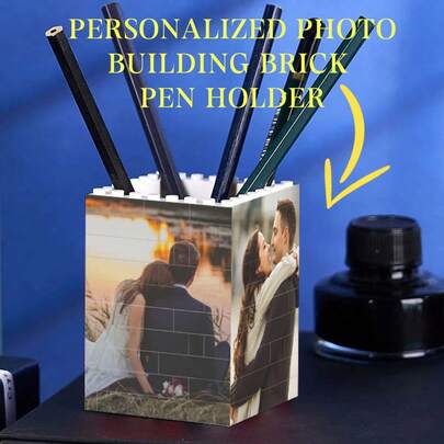 Personalized Photo Building Block Pen Storage ,Back To School,Customized Building Blocks, Summer Holiday,New Year Gifts For Dad, Mom, Colleagues, Bride And Groom, Couples, Valentine's Day, Pen Holder, Mother's Day, Father's Day Gifts